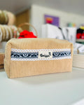 Cartuchera de Pana Crema con Guarda Étnica Azul